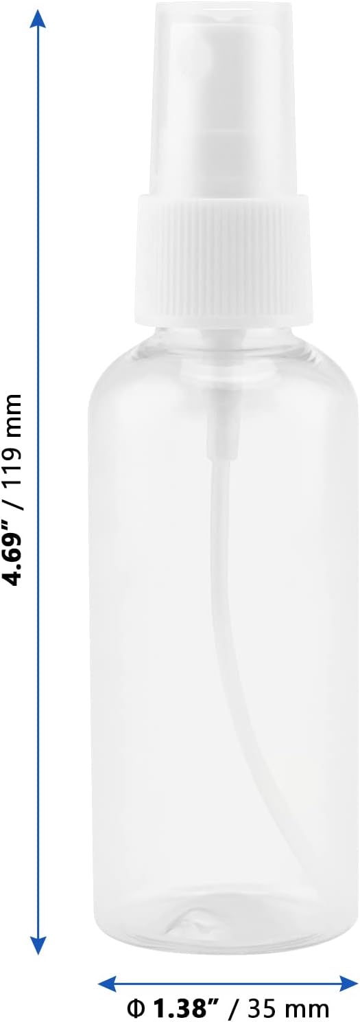 MANCHAP 60 Pack 2oz Plastic Travel Spray Bottles with Caps, Clear Mini Fine Mist Spray Bottles with 4 Funnels, Travel Size Refillable Containers for Essence, Hair Spray, Toner
