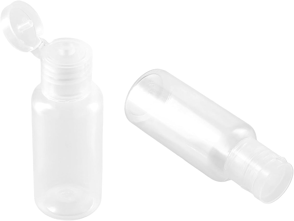 PINGEUI 100 Pack 1oz/30ml Clear Plastic Empty Bottles, Travel Size Bottles with Flip Cap, Refillable Travels Bottles for Travel or Daily Use