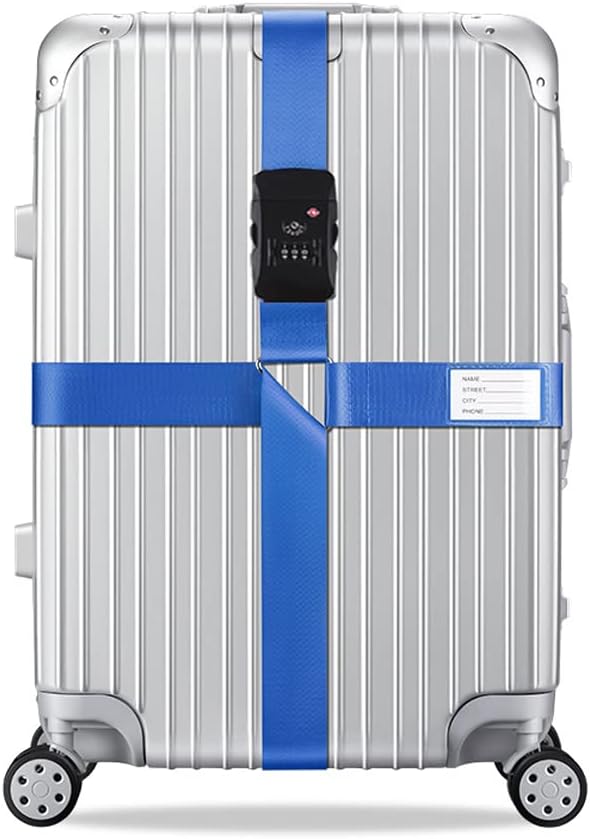 Veki Cross Luggage Straps Set TSA Approved with Lock, Blue*2pcs