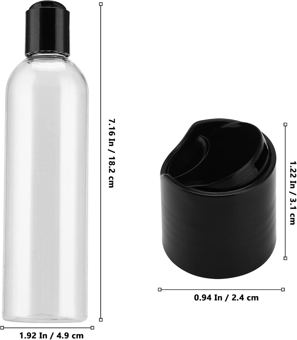 40 Pack 8 Oz Plastic Bottles with Disc Top Caps, Refillable Clear Travel Squeeze Lotion Bottles Containers with Black Bulk Disc Cap for Shampoo, Body Wash, Creams, Soap