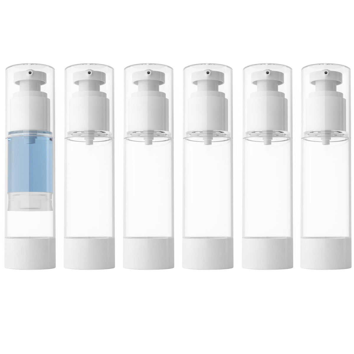 LONGWAY 3.4 Oz 100ml Clear Airless Cosmetic Cream Pump Bottle Travel Size Dispenser Refillable Containers for Shampoo, Foundation, Lotion (Pack of 6)