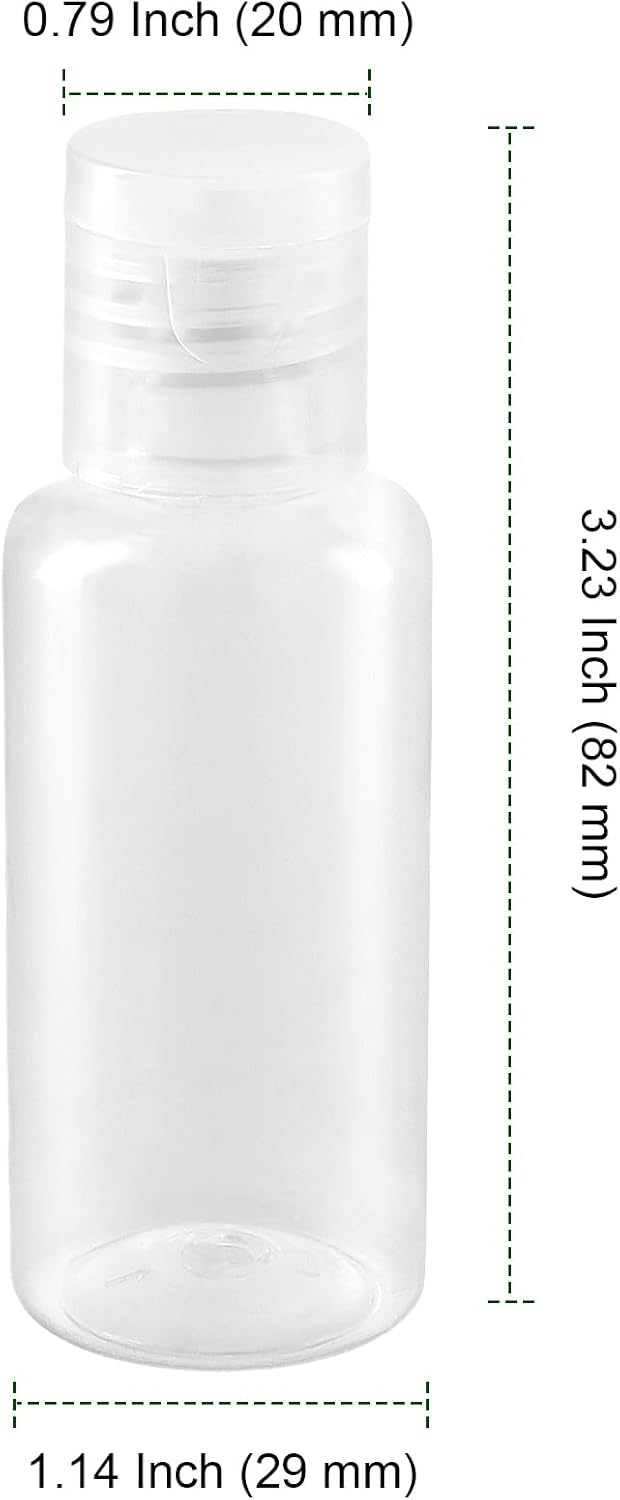 PINGEUI 100 Pack 1oz/30ml Clear Plastic Empty Bottles, Travel Size Bottles with Flip Cap, Refillable Travels Bottles for Travel or Daily Use