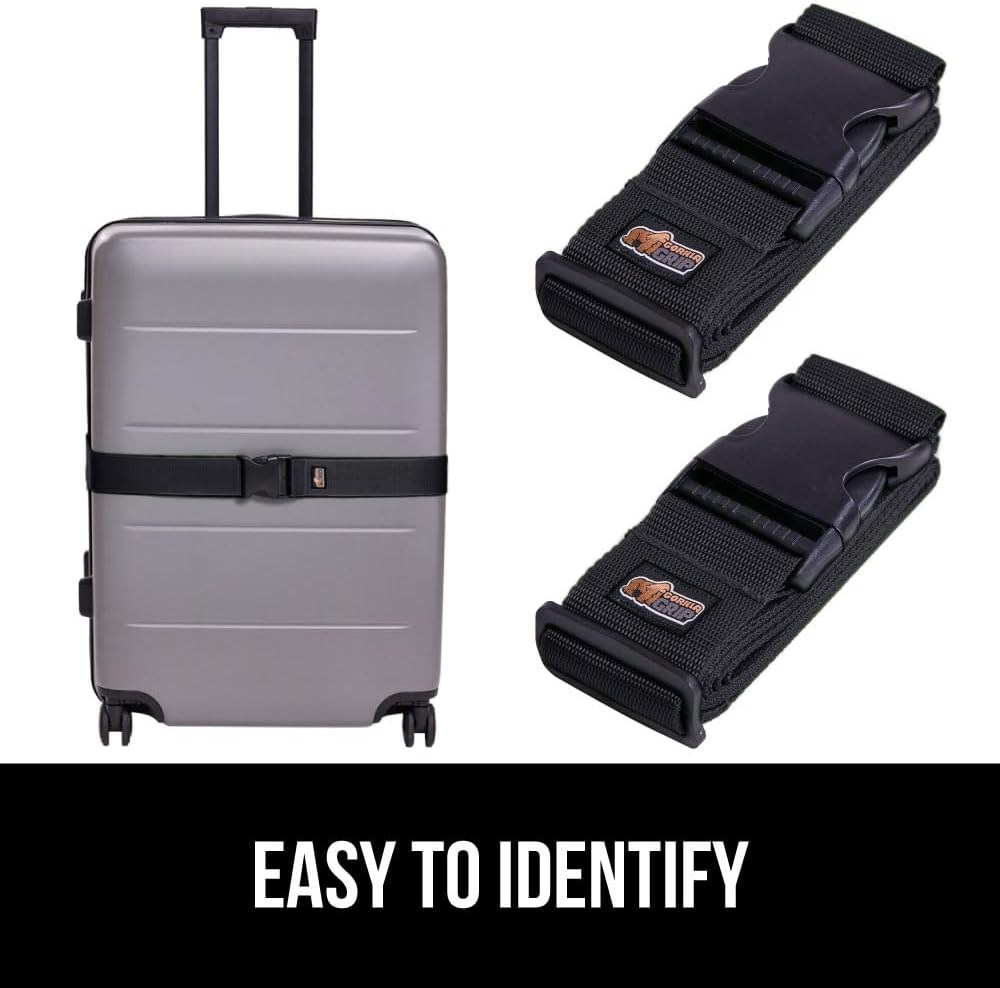 GORILLA GRIP Heavy Duty Luggage Straps for Suitcase, 4 Pack, Black
