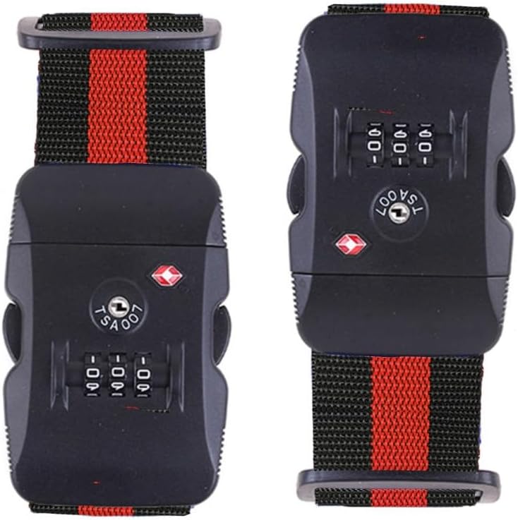 Travel Luggage Strap Adjustable Suitcase Packing Belt with TSA Combination Lock 2 Pack Red&Black 2P