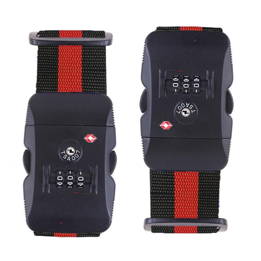 Travel Luggage Strap Adjustable Suitcase Packing Belt with TSA Combination Lock 2 Pack Red&Black 2P