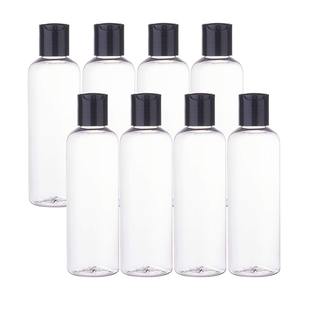 BENECREAT 8 Pack 6.7oz PET Plastic Bottles, Clear Refillable Travel Bottles with Press Disc Flip Cap for Shampoo, Conditioner, Lotion, Cream, Cosmetics & DIY Projects