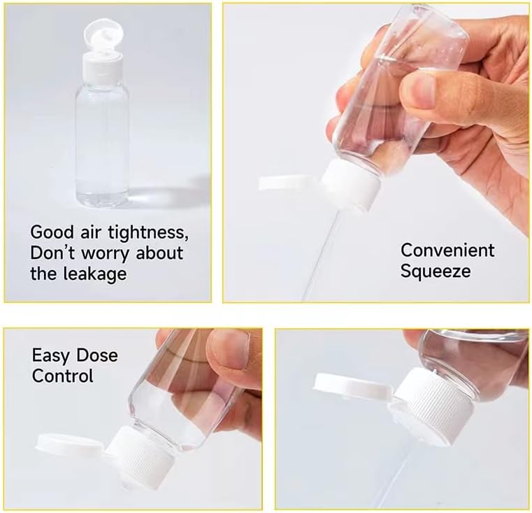 50 Pack 1.7oz/50ml Travel Plastic Empty Bottles Mini Hand Sanitizer Bulk Travel Size with Flip Cap, Squeezable Refillable Container for Cosmetic Baby Shower Birthday Wedding Party Favor (50PC-CLEAR)