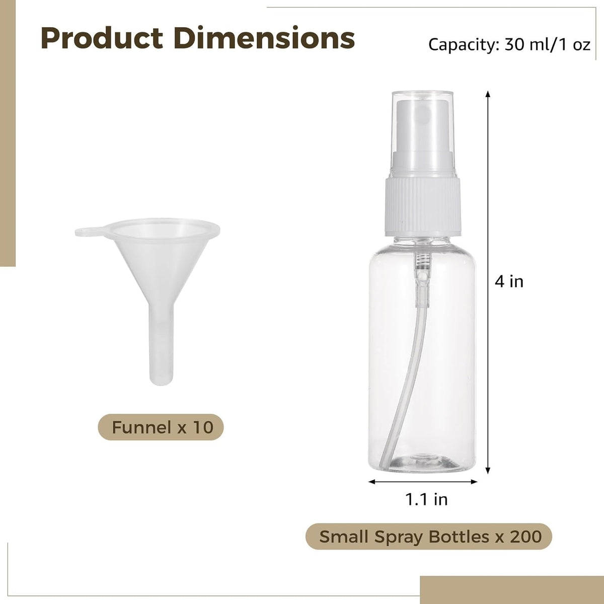 OMISTAR 200 PCS 1 oz Mini Small Spray Bottle - 30ml Transparent Plastic Travel Spray Bottles for Perfume Cosmetic, Travel Size with 5 Funnels, Convenient Refillable, Leak-proof Design