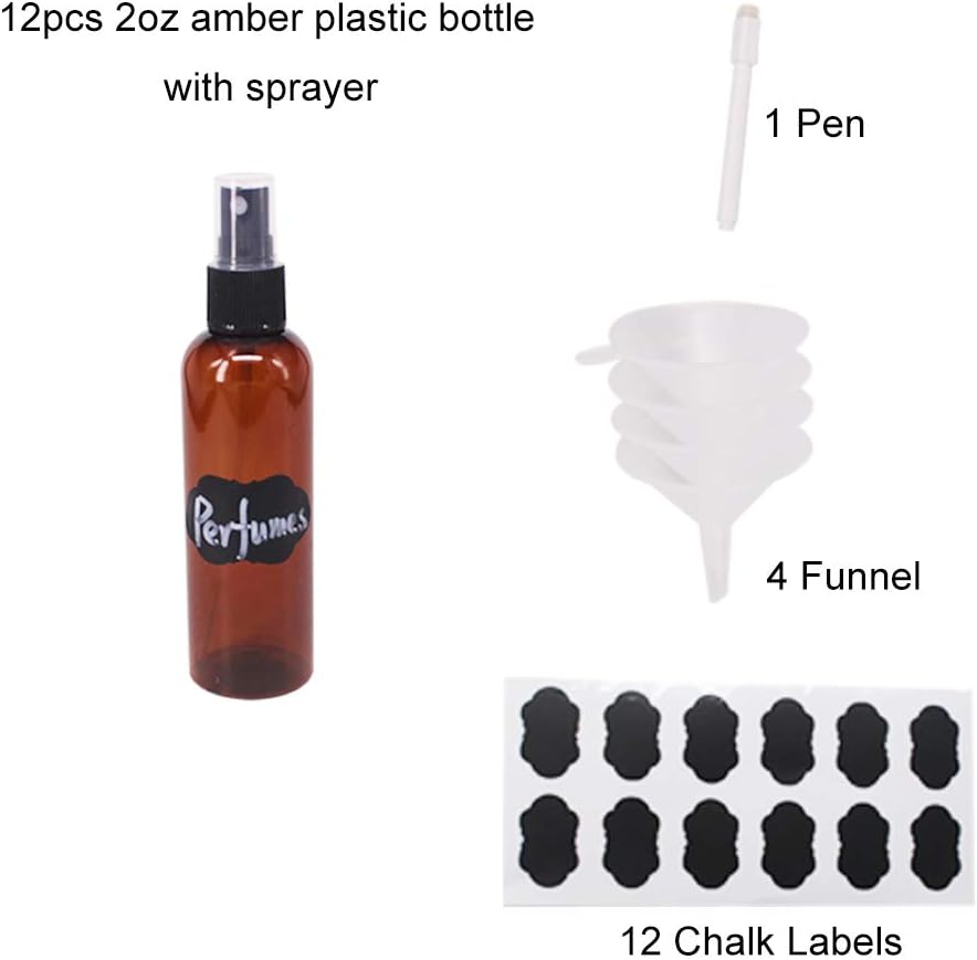 24 Pack 2oz Amber Plastic Spray Bottles For Essential Oils, Perfumes