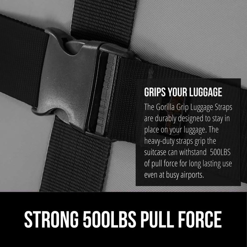 GORILLA GRIP Heavy Duty Luggage Straps for Suitcase, 4 Pack, Black