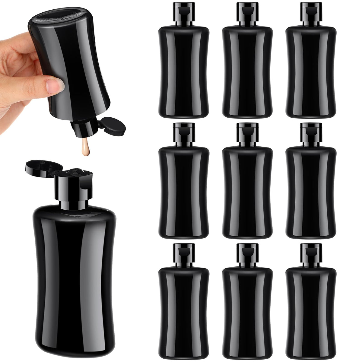 Domensi 50 Pcs 3.4 oz Black Travel Squeeze Bottles with Lids