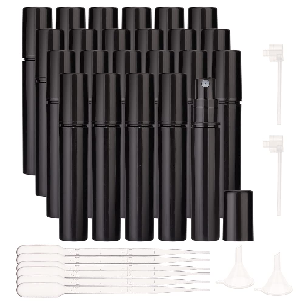 BENECREAT 12PCS 20ml Mini Plastic Spritzer Bottle Frosted Fine Mist Spray Tubes, 2PCS Transfer Pumps, 4PCS Funnels and 4PCS Pipettes for Perfume Lotion Liquids