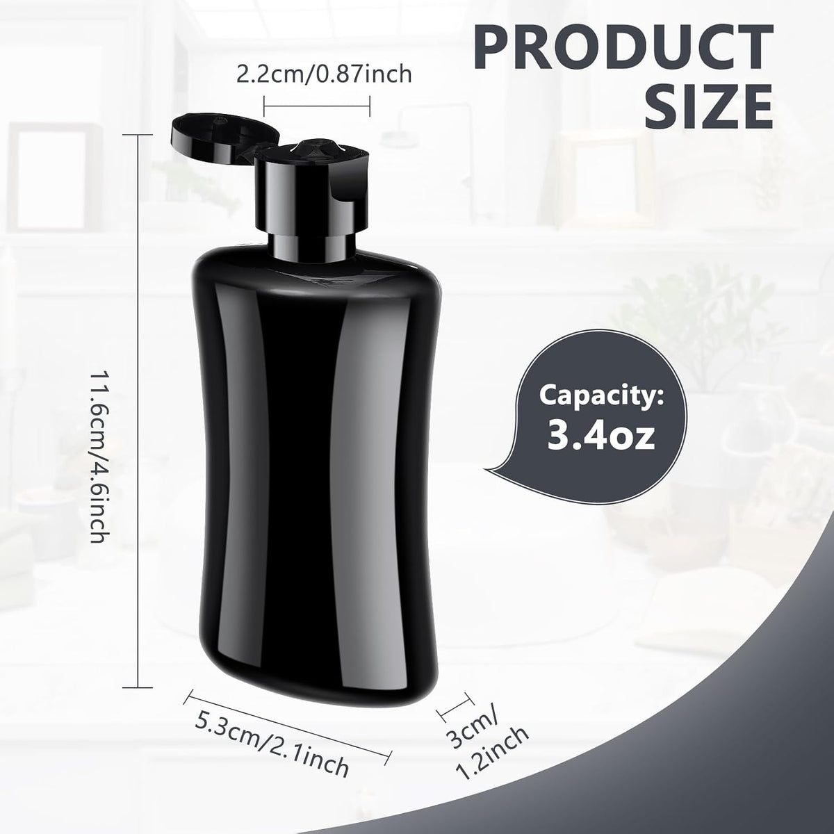 Domensi 50 Pcs 3.4 oz Black Travel Squeeze Bottles with Lids