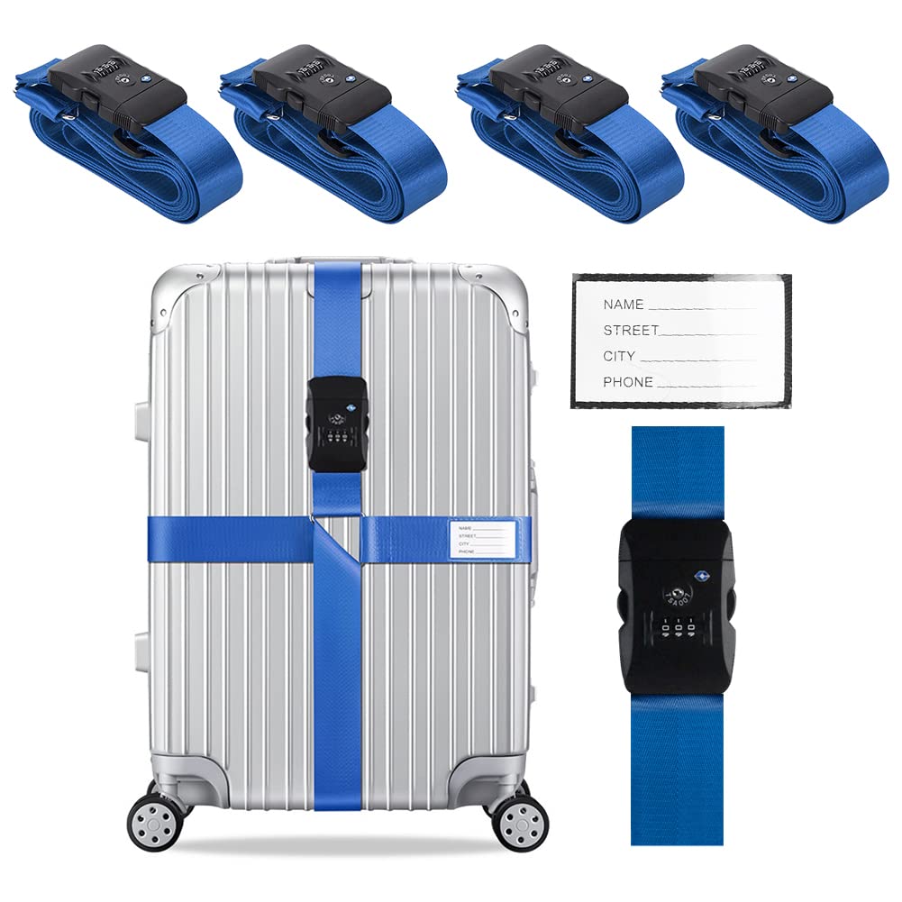 Veki Cross Luggage Straps Set TSA Approved with Lock, Blue*2pcs