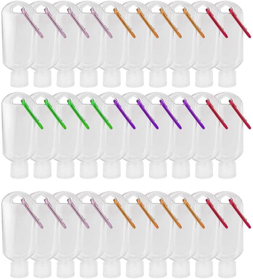 30 Pack Travel Plastic Clear Keychain Bottles, Leakproof Refillable Empty Bottles Portable Squeeze Containers with Flip Cap(50ml/1.7oz)