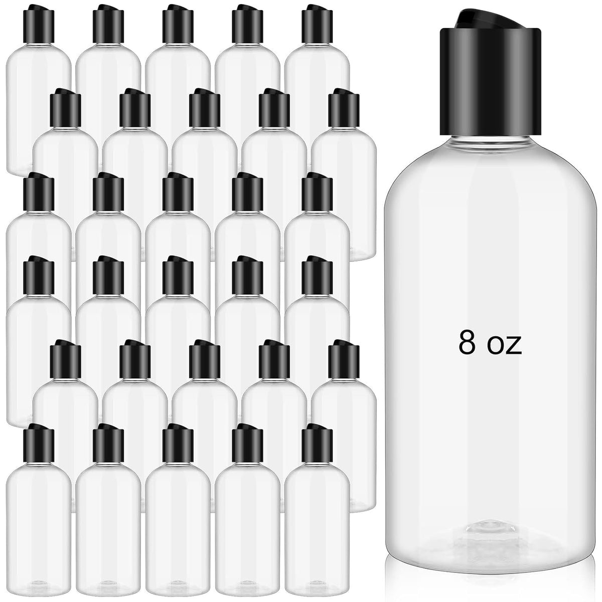 Irenare 30 Pcs 8 oz Clear Plastic Travel Bottles with Black Disc Cap