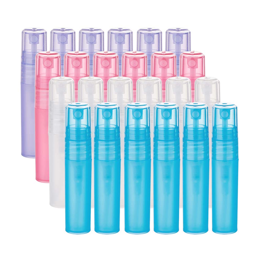 BENECREAT 12PCS 20ml Mini Plastic Spritzer Bottle Frosted Fine Mist Spray Tubes, 2PCS Transfer Pumps, 4PCS Funnels and 4PCS Pipettes for Perfume Lotion Liquids