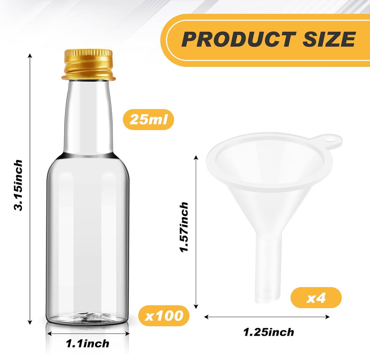 Tessco for you 100 Pcs Mini Liquor Bottles with Gold Lids, 0.8 oz