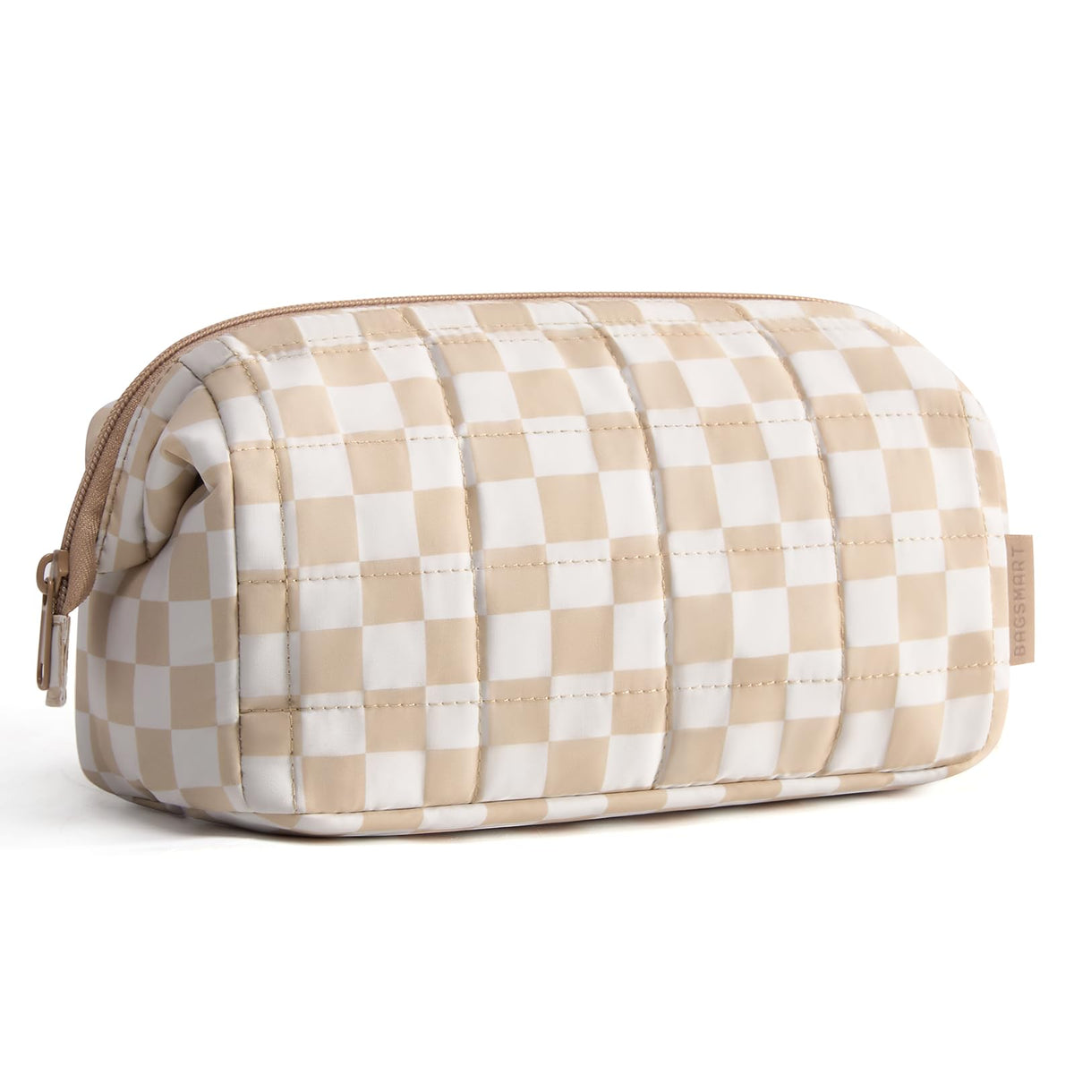BAGSMART Makeup Bag Travel Toiletry Bag, Wide-open Zipper Pouch, Greige