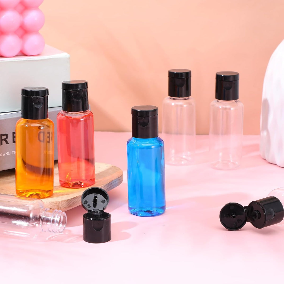 150 Pcs 1oz Small Travel Bottles, Clear Plastic Refillable Empty Containers with Black Cap for Shampoo, Lotion, Body Soap, Cream, Toiletries, Leak Proof Squeeze Bottles