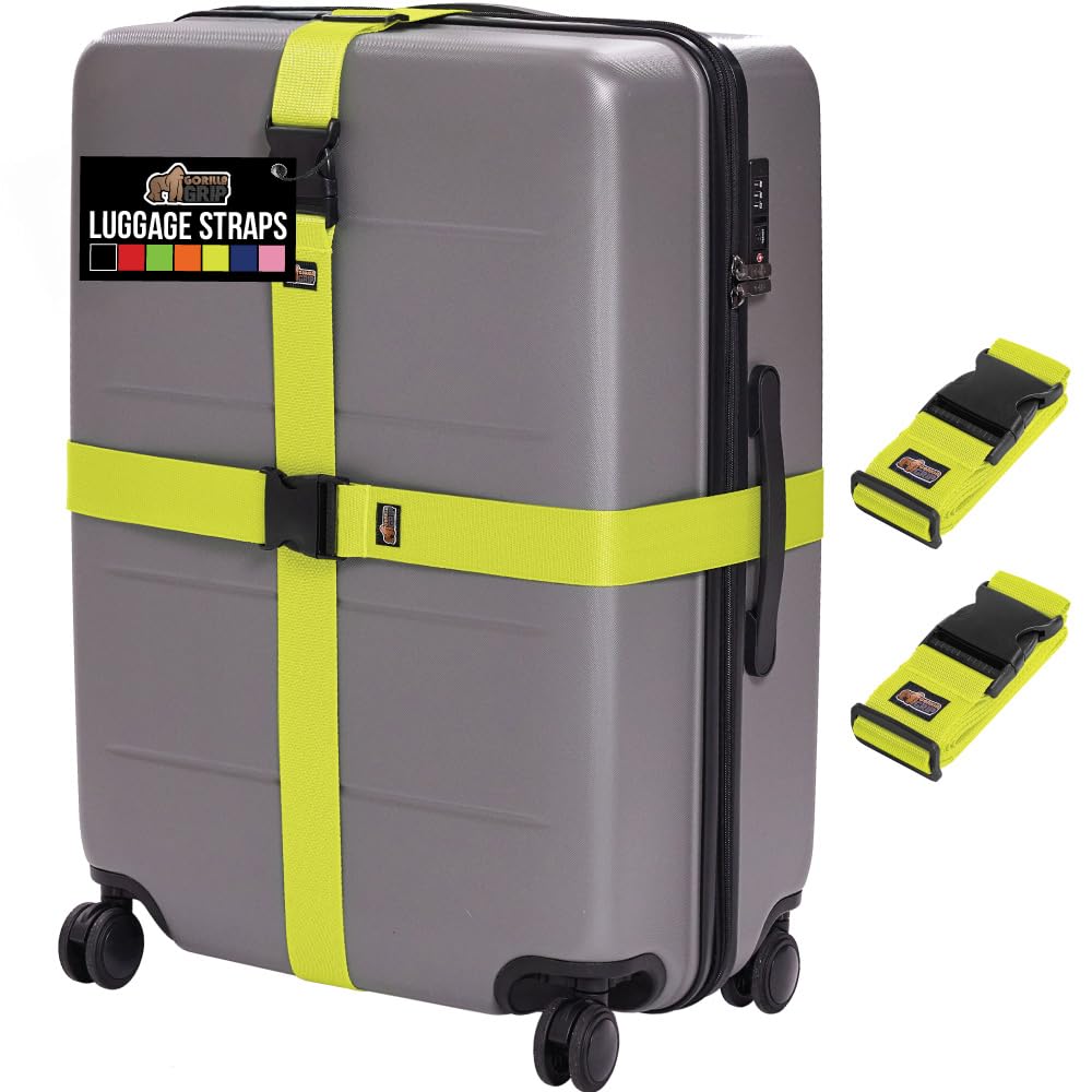 GORILLA GRIP Heavy Duty Luggage Straps for Suitcase, 4 Pack, Black