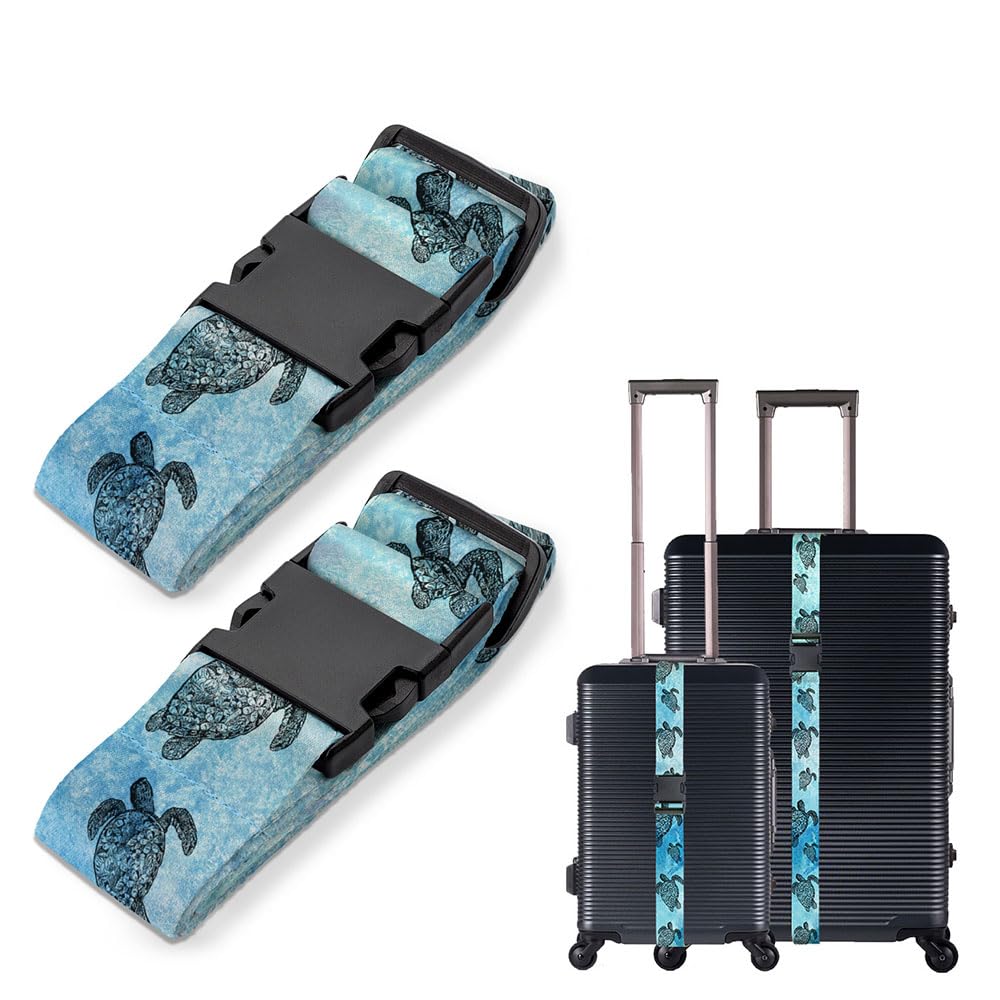 WIRESTER Set of 2 Adjustable Luggage Straps With Buckle, Travel Secure Belt for Suitcase Baggage, Luggage Accessories - Ocean Sea Turtle
