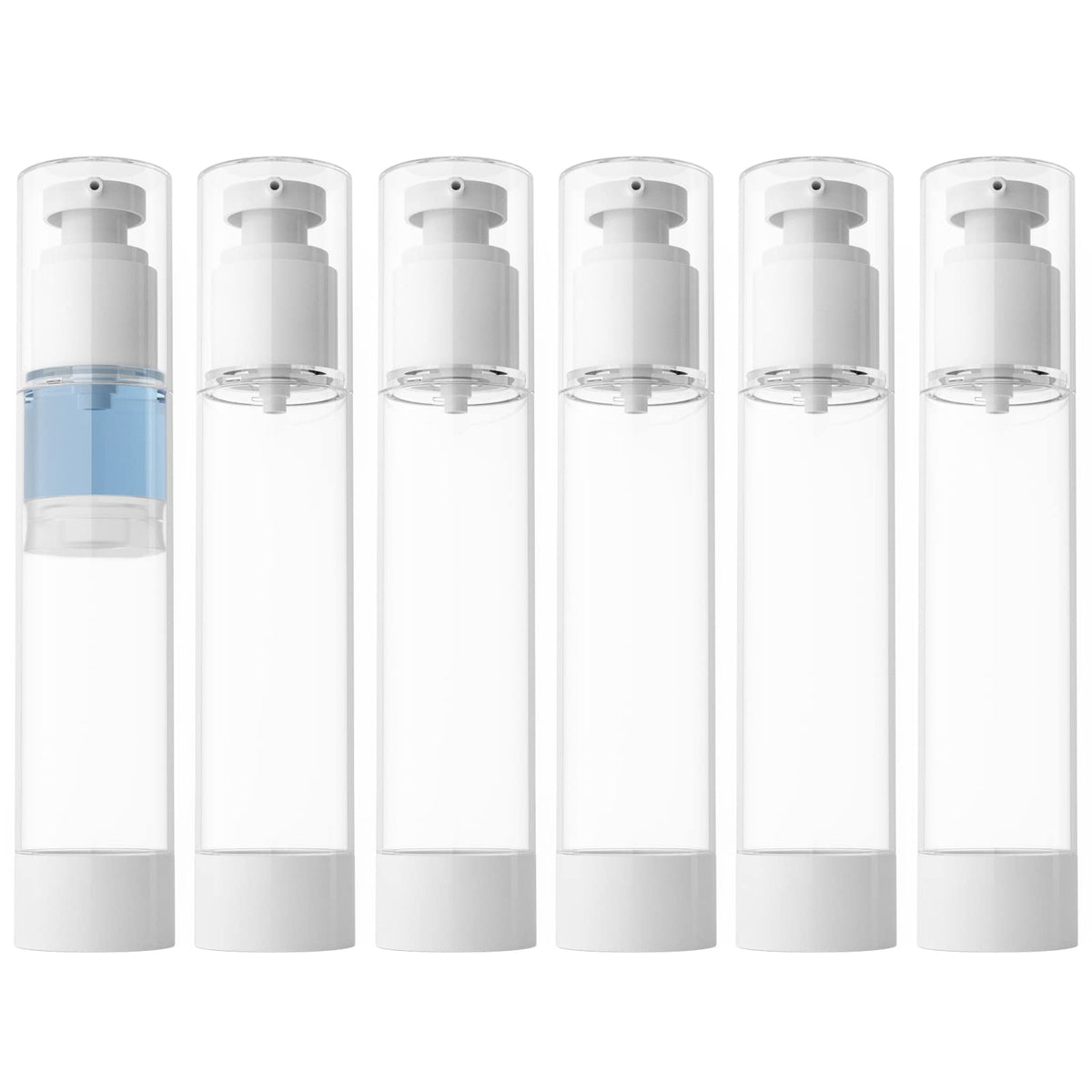 LONGWAY 3.4 Oz 100ml Clear Airless Cosmetic Cream Pump Bottle Travel Size Dispenser Refillable Containers for Shampoo, Foundation, Lotion (Pack of 6)