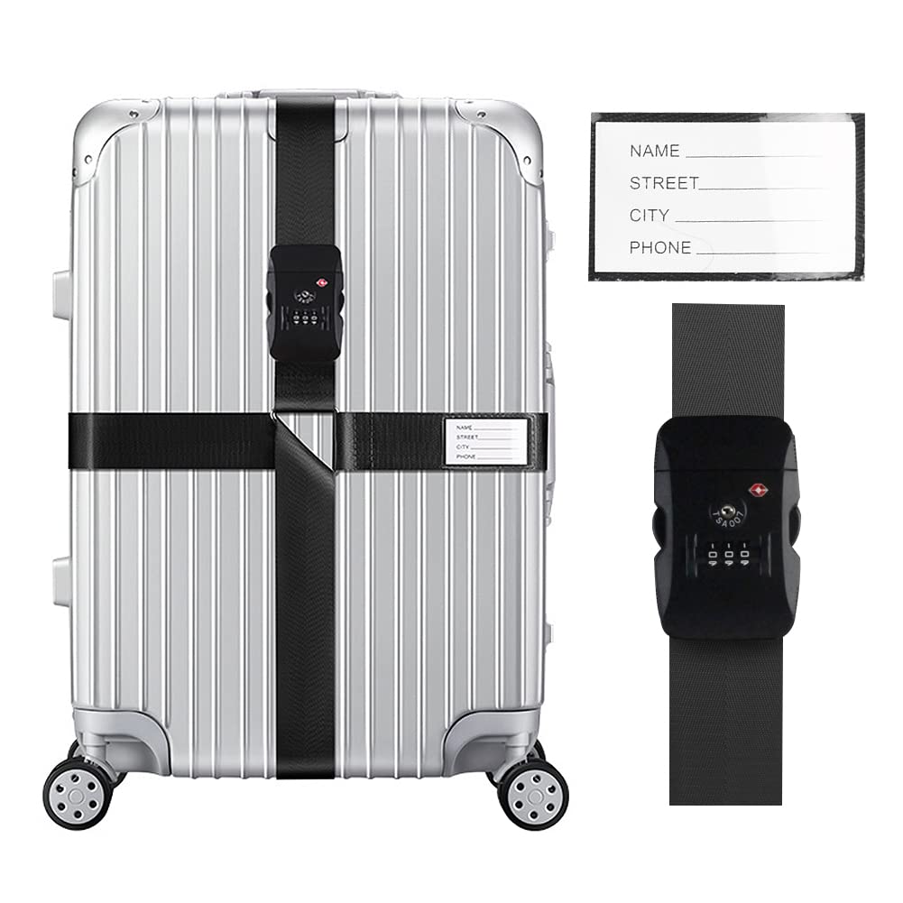 Veki Cross Luggage Straps Set TSA Approved with Lock, Black*2pcs
