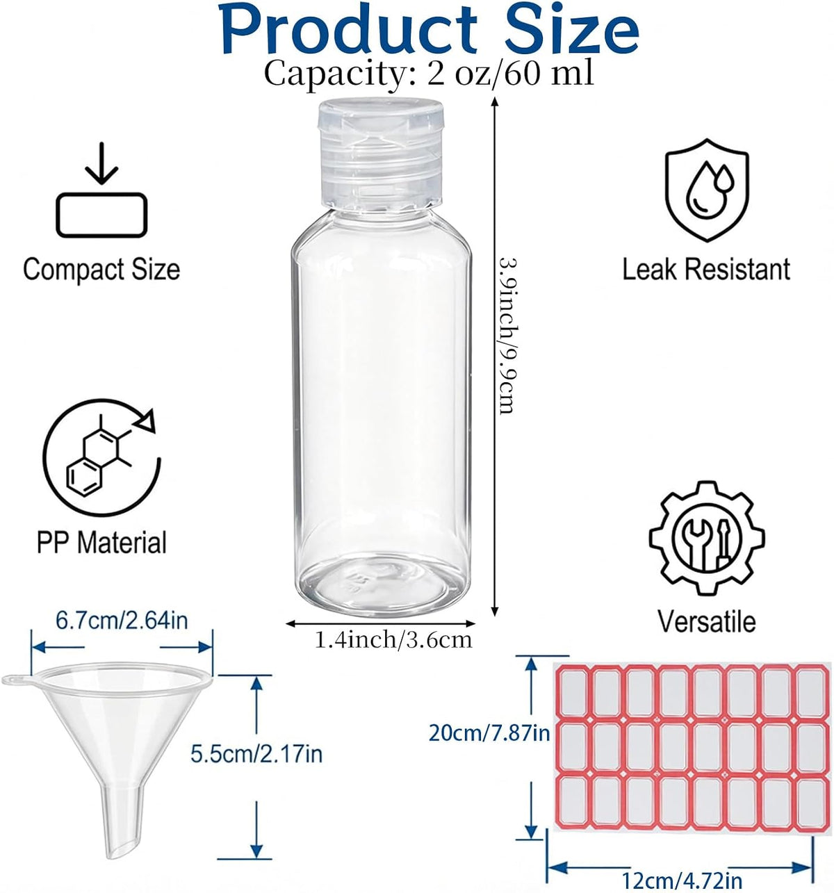 204 Pcs 2 oz Clear Plastic Empty Bottles with Colorless Flip Cap Small Travel Size Shampoo Bottles Transparent Dispenser Container for Liquids Lotion Toiletries