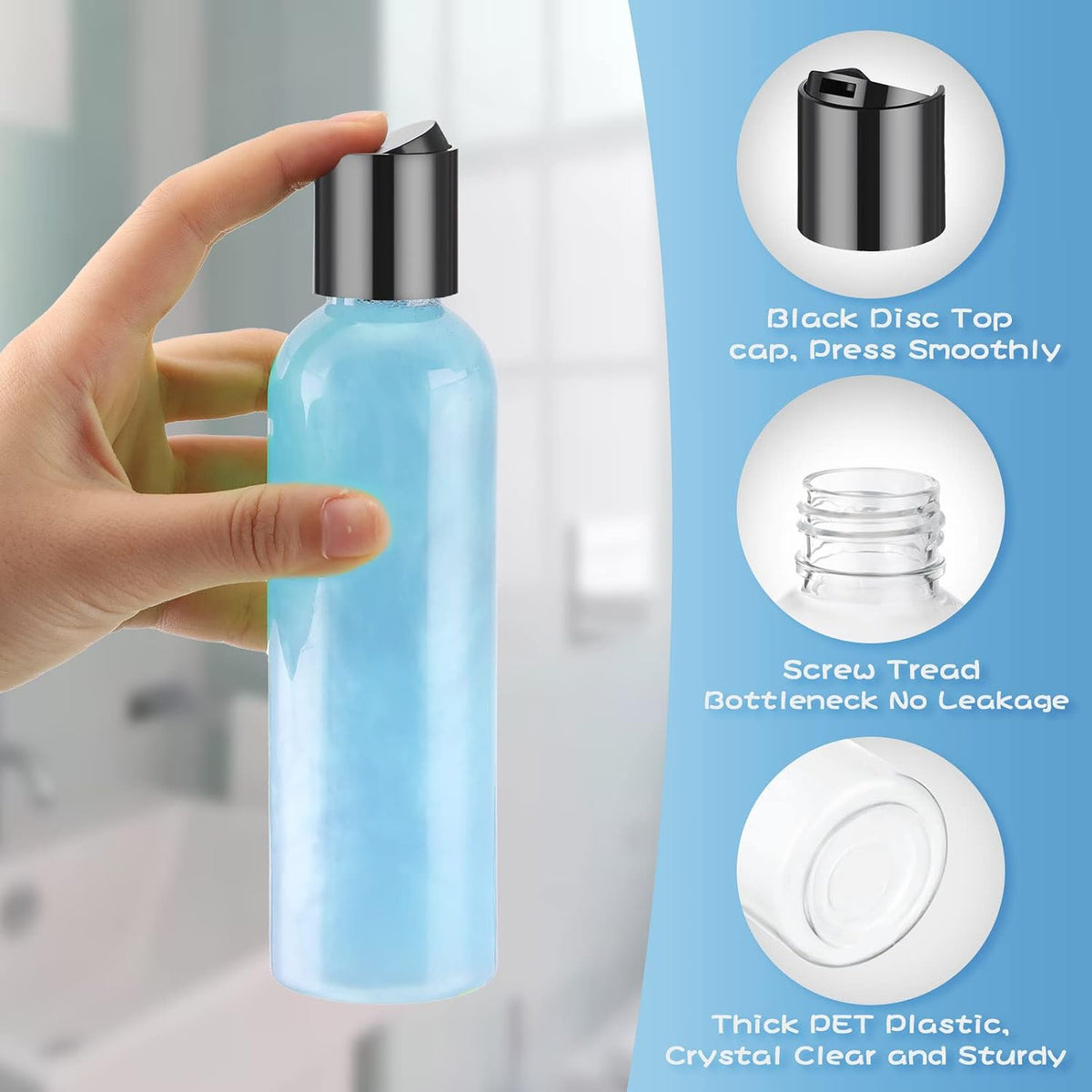 Potchen 24 Pcs 6.8 oz Clear Plastic Refillable Empty Bottles with Disc Cap