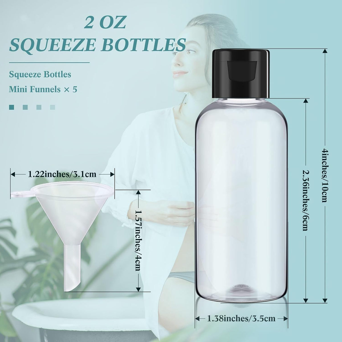 Mifoci 100 Pcs Small Plastic Bottles with Caps 2 oz Clear Empty Squeeze Bottle with Flip Cap Small Refillable Transparent Travel Dispenser Container for Shampoo Lotion Conditioner Liquid Soap