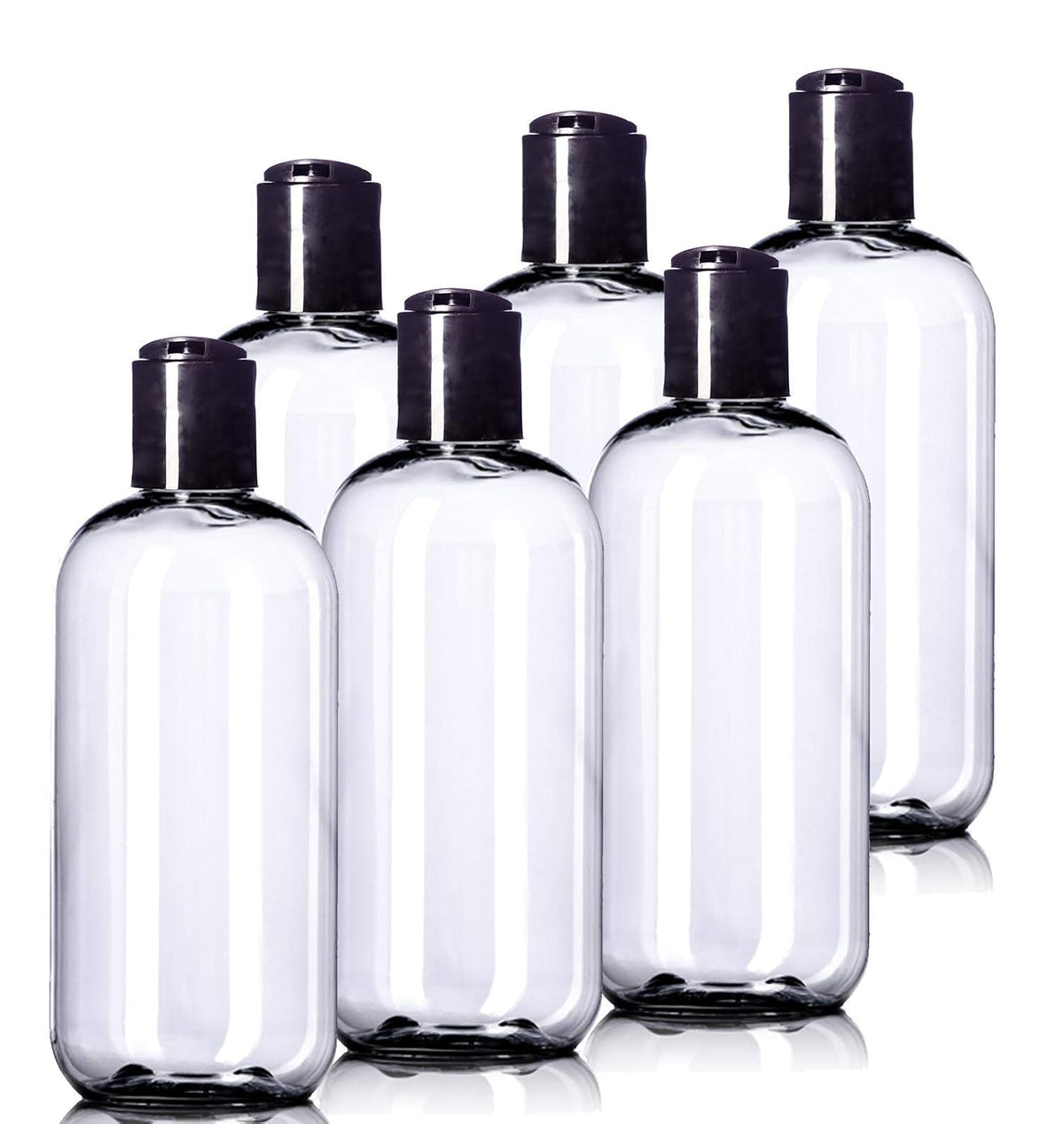 8oz Plastic Bottles (6 Pack) BPA-Free Squeeze Clear Toiletries and Shampoo Containers with Disc Cap, Labels Included for Travel