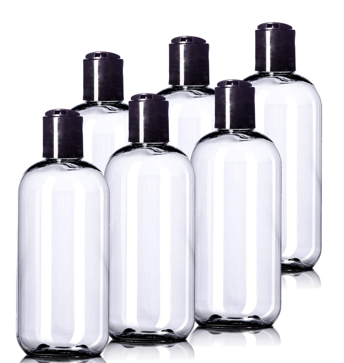 8oz Plastic Bottles (6 Pack) BPA-Free Squeeze Clear Toiletries and Shampoo Containers with Disc Cap, Labels Included for Travel