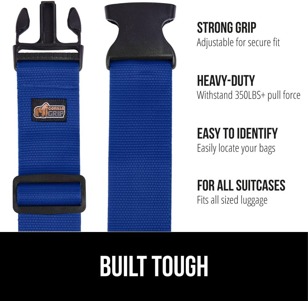 GORILLA GRIP Heavy Duty Luggage Straps for Suitcase, 4 Pack, Blue