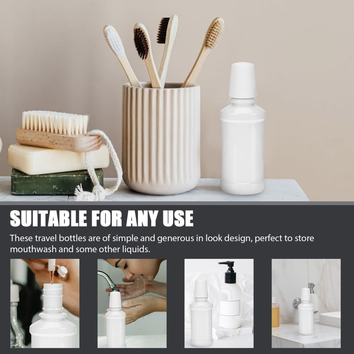 NOLITOY 6 Pack Empty Mouthwash Bottle Containers Travel Refillable Flat Mouthwash Bottle for Oral Care Pet Portable 6.29 X 2.67 X 1.49 in for Liquids