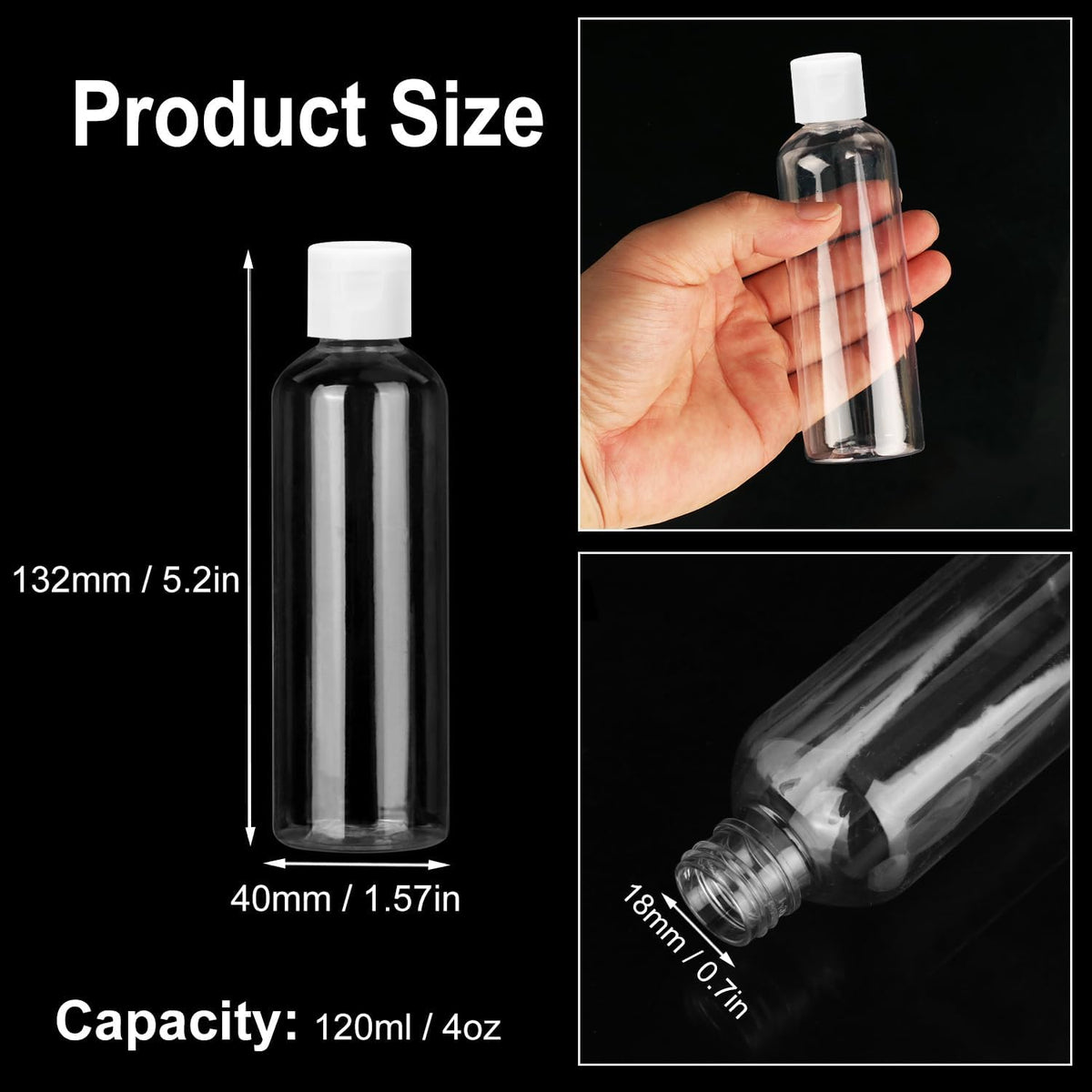100 Pack 4 oz Plastic Squeeze Bottles with Top Flip Caps, Clear Empty Squeeze Bottles for Lotion, Travel-Friendly Clear Refillable Bottle, BPA-Free for Liquids and Personal Care