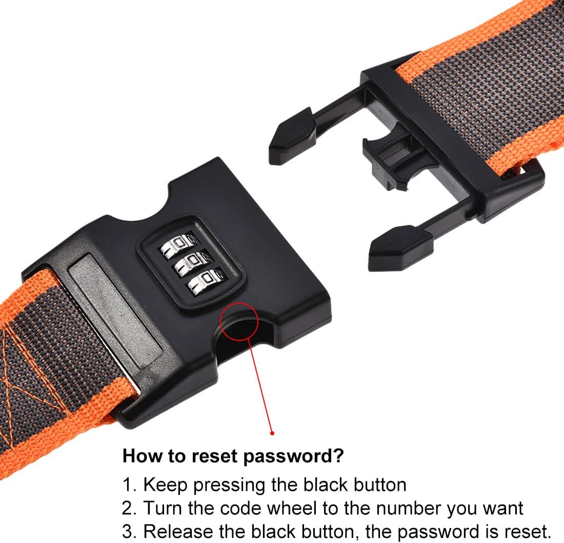 uxcell Luggage Straps Suitcase Belts with Buckle, Combination Lock, 2Mx5cm Adjustable PP Travel Bag Packing Accessories, Orange Gray 4Pcs