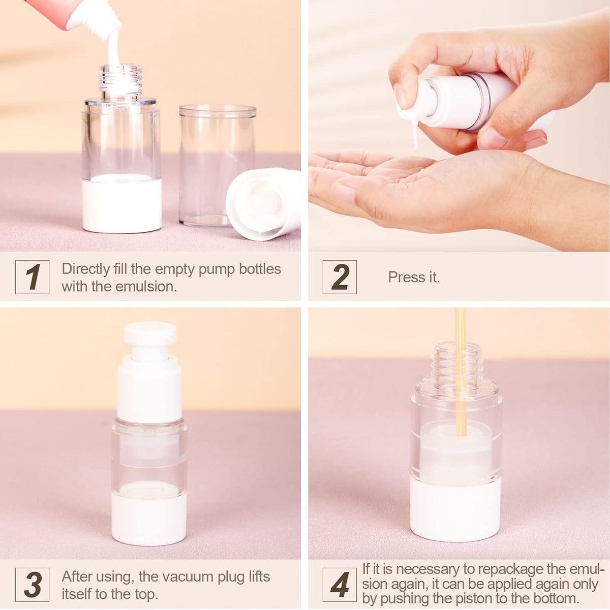 Suclain 12 Pcs 15 ml Airless Pump Bottles, 0.5 oz Travel Refillable