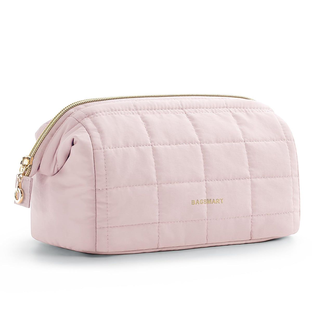 BAGSMART Makeup Bag Travel Toiletry Bag, Wide-open Zipper Pouch, Greige