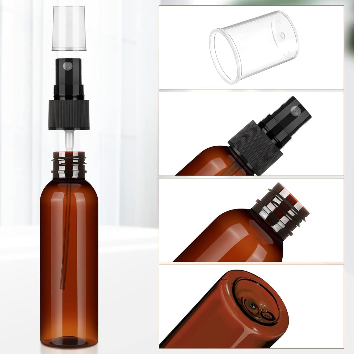 Nuogo 90 Pack 4 oz Plastic Mini Spray Bottles Refillable Travel Size, Amber
