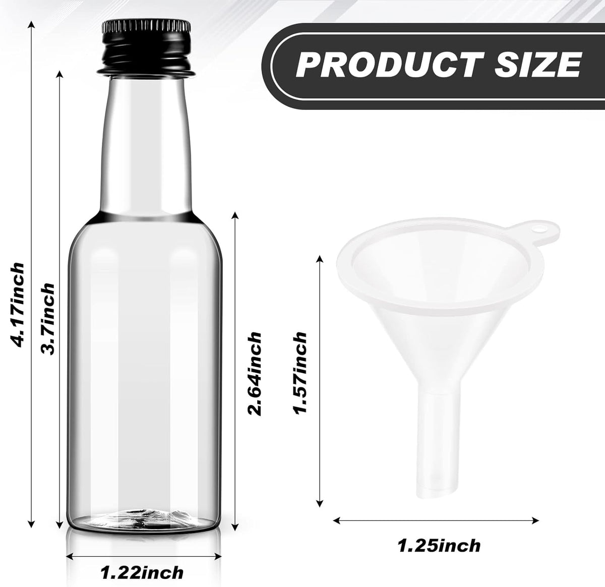 Tessco for you 100 Pcs Mini Liquor Bottles with Black Lids, 1.7 oz