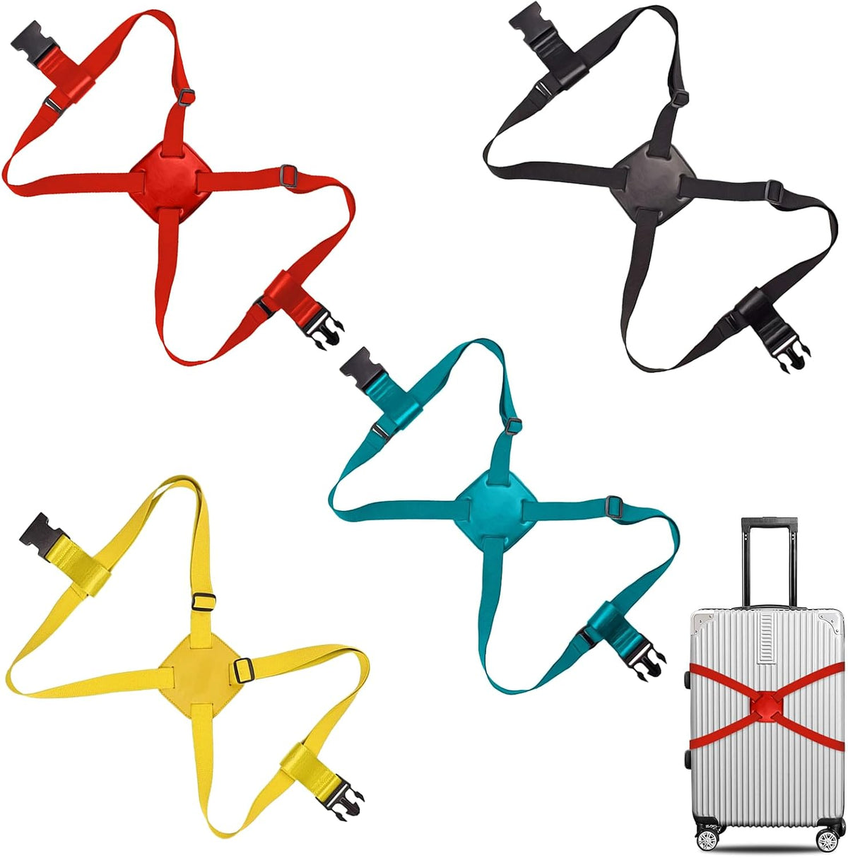 Luggage Straps, Elastic Travel Straps for Securing Luggage, Suitcase & Bag Organizer, Adjustable Hold-Down Straps for Travel Accessories, Carry-On, Checked Bags, Ideal for Travelers (4PCS)