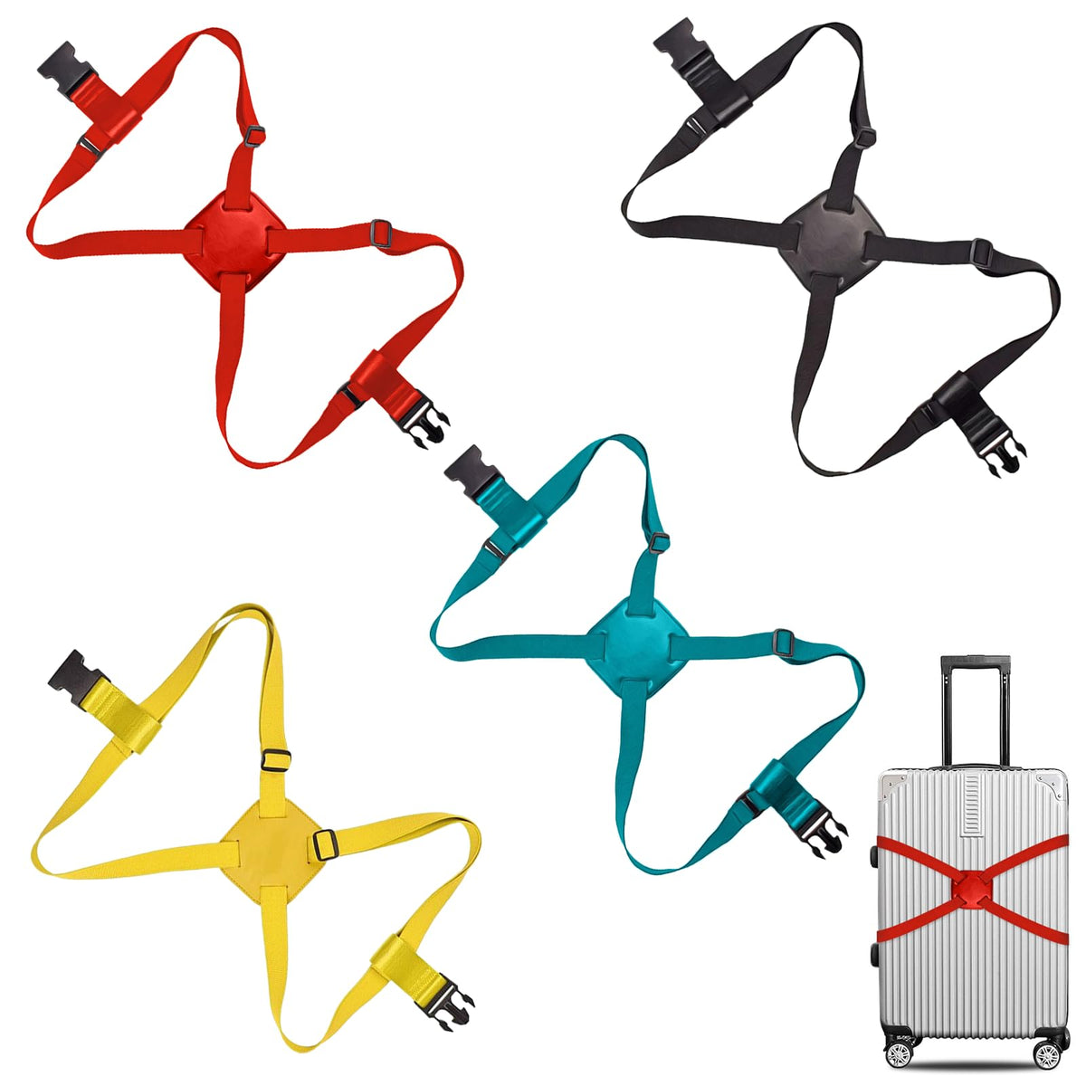 Luggage Straps, Elastic Travel Straps for Securing Luggage, Suitcase & Bag Organizer, Adjustable Hold-Down Straps for Travel Accessories, Carry-On, Checked Bags, Ideal for Travelers (4PCS)
