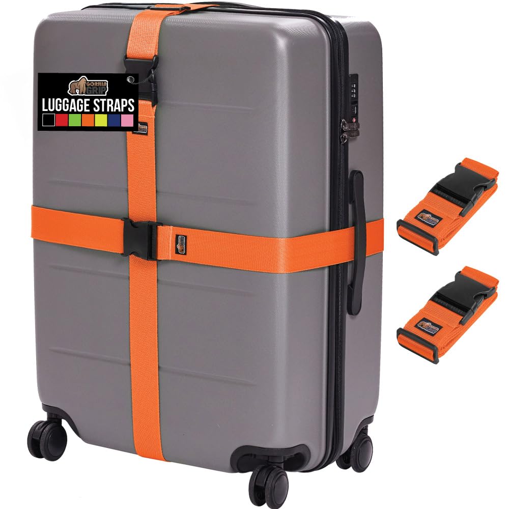 GORILLA GRIP Heavy Duty Luggage Straps for Suitcase, 4 Pack, Black