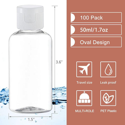 100 Pcs 1.7 oz Clear Travel Bottles with Flip Caps for Toiletries