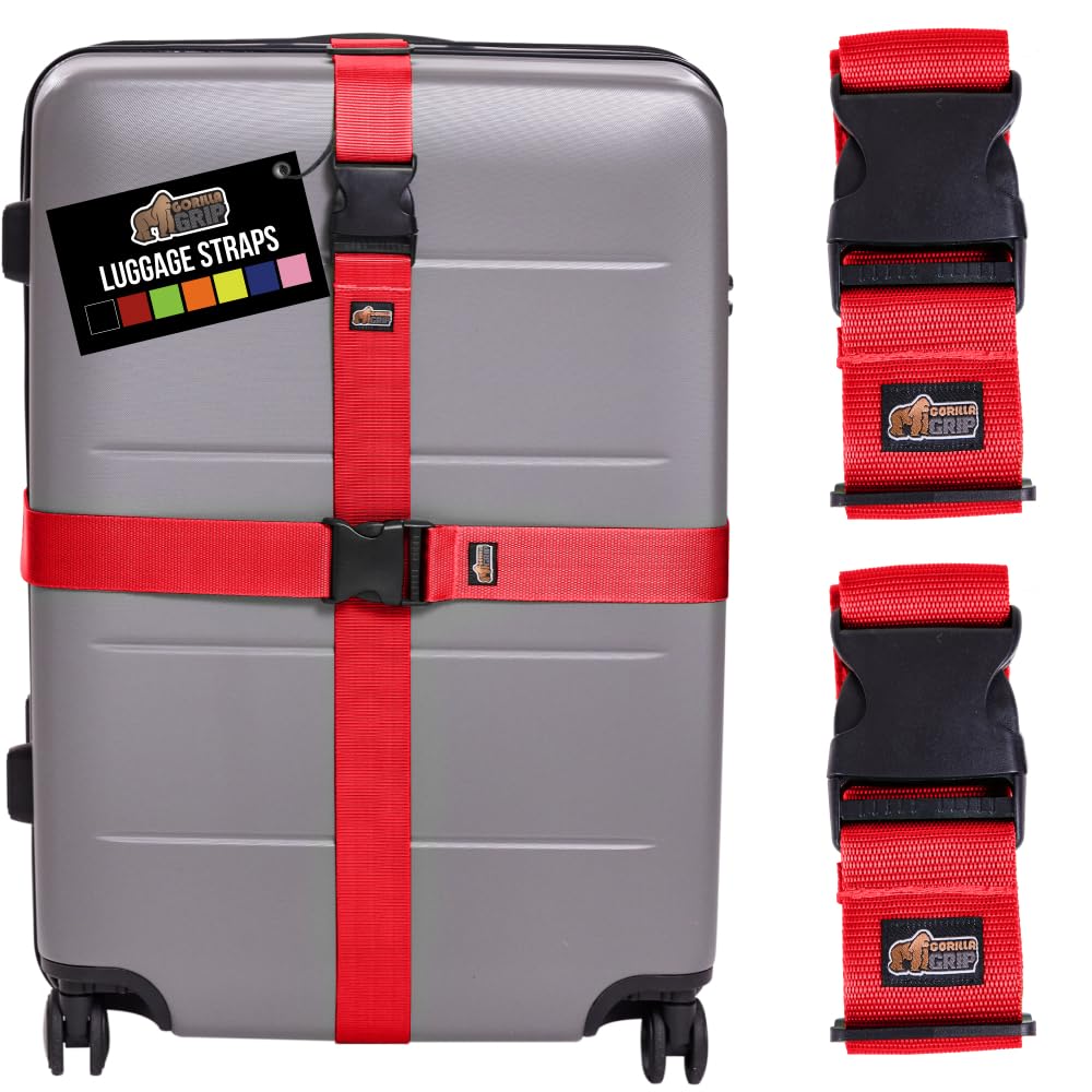 GORILLA GRIP Heavy Duty Luggage Straps for Suitcase, 4 Pack, Red