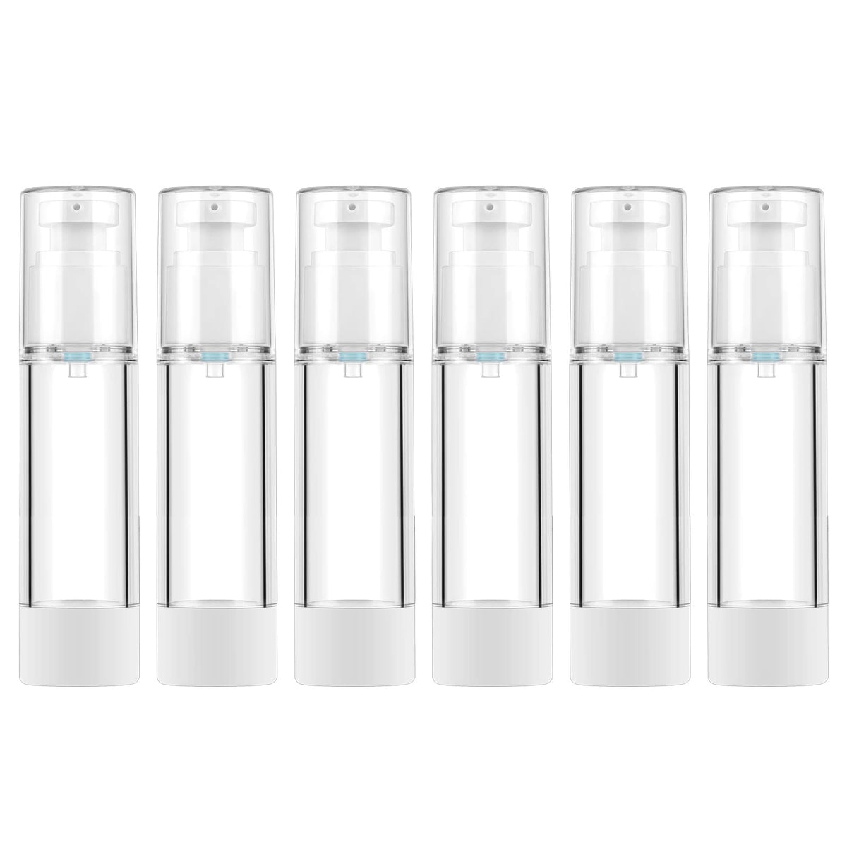LONGWAY 3.4 Oz 100ml Clear Airless Cosmetic Cream Pump Bottle Travel Size Dispenser Refillable Containers for Shampoo, Foundation, Lotion (Pack of 6)