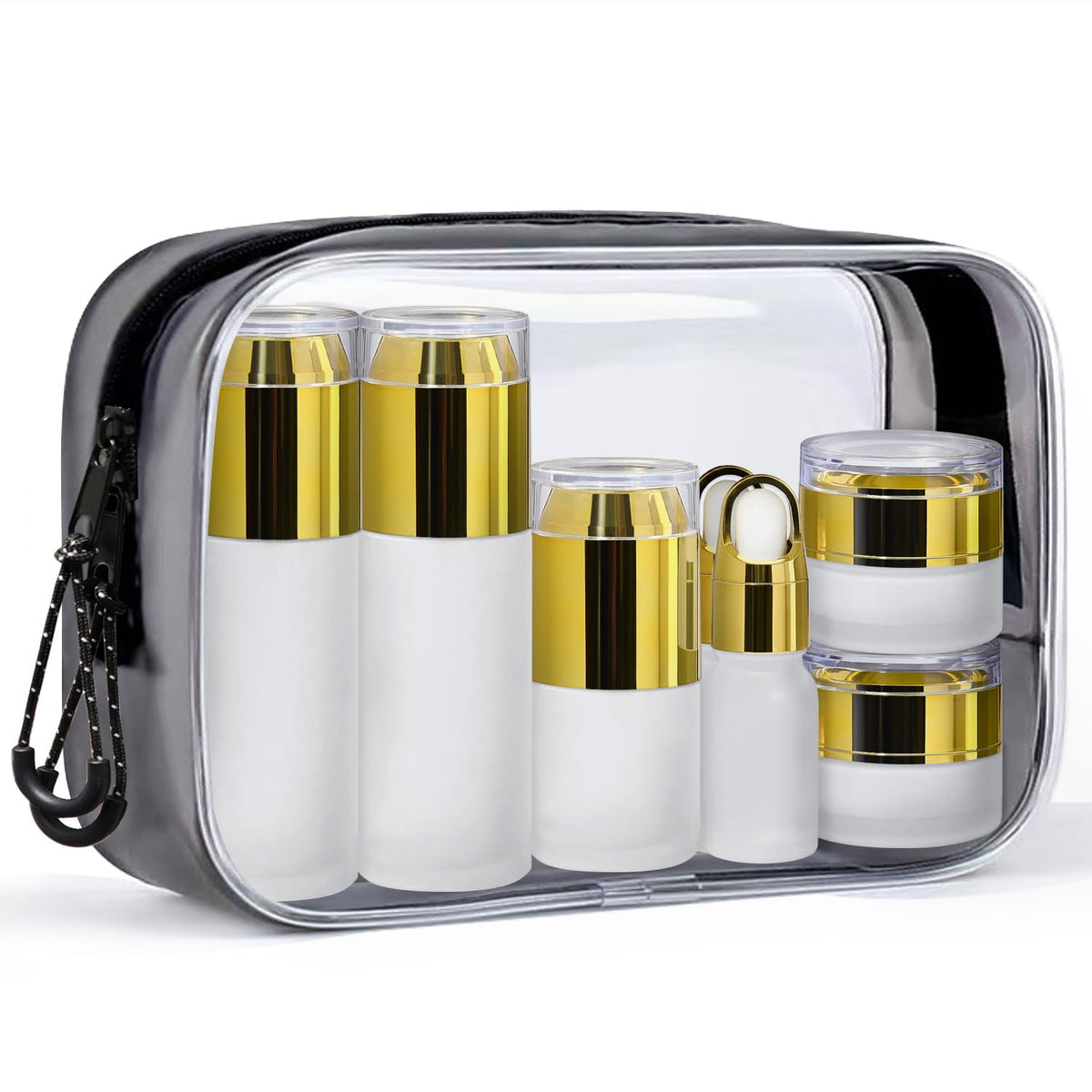 Glass Travel Bottles for Toiletries, TSA Approved, Leak Proof Refillable Travel Size Containers with Pump Spray Dropper Jars for Skincare Lotion Cream or Shampoo