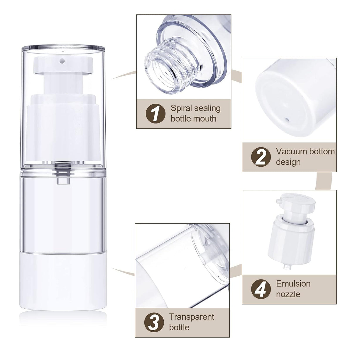Suclain 12 Pcs 15 ml Airless Pump Bottles, 0.5 oz Travel Refillable