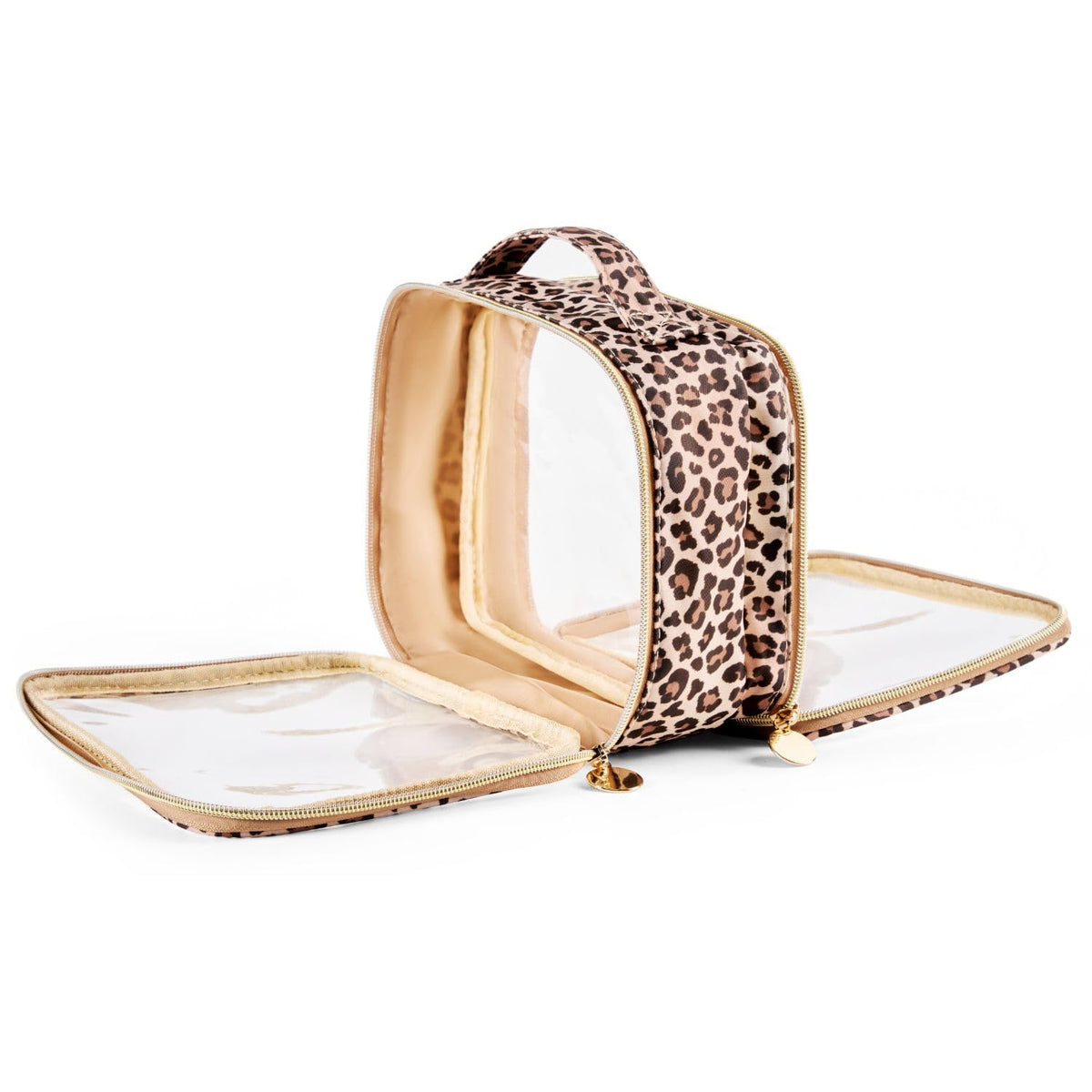 Yarnic Clear Travel Makeup Bag Transparent Cosmetic Pouch Portable Toiletry Bags Two Compartments Cosmetic Bag with Handle Nylon and PVC Make up Organizer